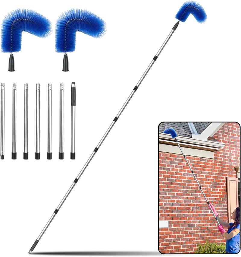 Flamorrow Gutter Cleaning Brush, 9.5 Ft Extendable Roofing Guard Cleaner Tool with Telescopic Pole & 2 Brush Heads, Gutter Cleaning Tools from Ground for Easy Remove Debris and Leaves - Image 1